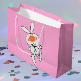 幸せに踊るかわいいキャラクターの白いうさぎ ラージペーパーバッグ