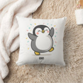 幸せに踊るペンギンのカスタムキッズイラスト クッション (ブランケット)
