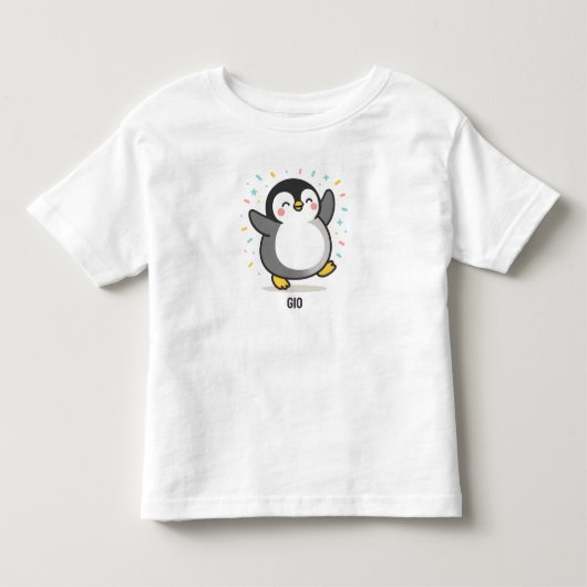 幸せに踊るペンギンのカスタムキッズイラスト トドラーTシャツ (正面)