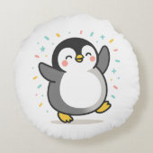 幸せに踊るペンギンのカスタムキッズイラスト ラウンドクッション (裏面)