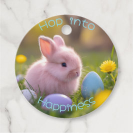 幸せに飛び込む – フワフワのピンクのバニーイースター フェイバータグ