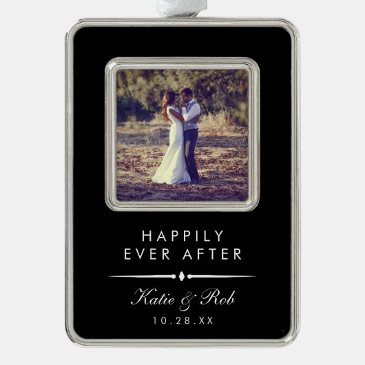 幸せに |エレガモダンントな結婚式写真 シルバープレートフレームオーナメント (正面)