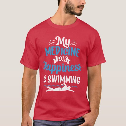 幸せのための私の薬は水泳スポーツ レトロ Tシャツ (正面)