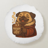 幸せのパグまくら | かわいいクリスマスの犬のぬいぐるみ ラウンドクッション (裏面)