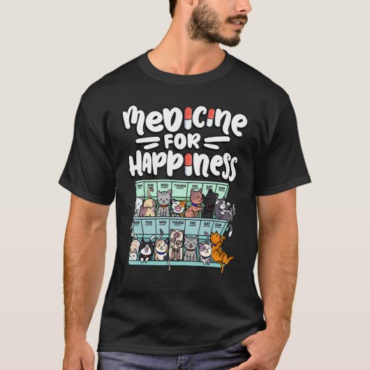 幸せの薬のピルボックスの動物 猫の種類 Tシャツ (正面)