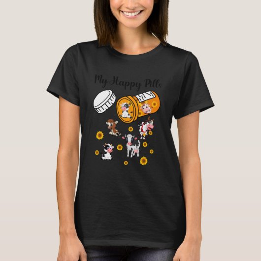 幸せの薬 ハッピーカウ 可愛い牛 Tシャツ (正面)