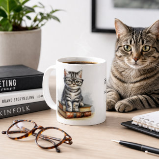 幸せはあたたかい猫と良い本 可愛い猫のグラフィック コーヒーマグカップ
