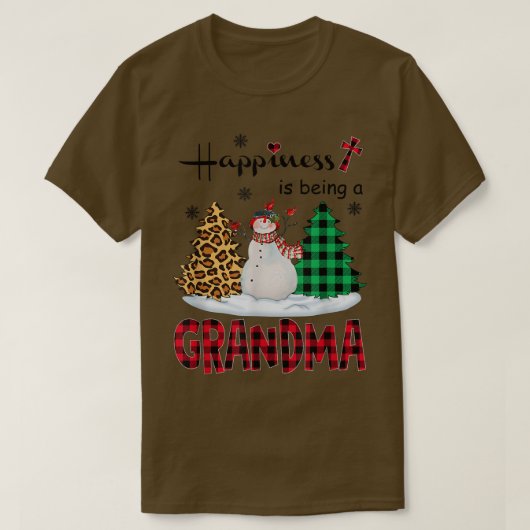 幸せはおばあちゃん雪だるまメリークリスマス Tシャツ (デザイン正面)