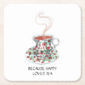 幸せはお茶のスローガンが好きなので、ヴィンテージカップバラ スクエアペーパーコースター (正面)