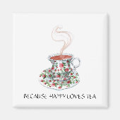 幸せはお茶のスローガンが好きなので、ヴィンテージカップバラ マグネット (正面)