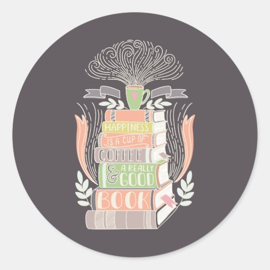 幸せはコーヒーと本 ラウンドシール (正面)
