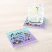 幸せはコーヒーと素晴らしい本のカップ ガラスコースター (アングル)