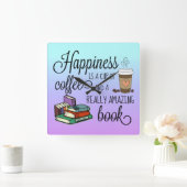 幸せはコーヒーと素晴らしい本のカップ スクエア壁時計 (ホーム)