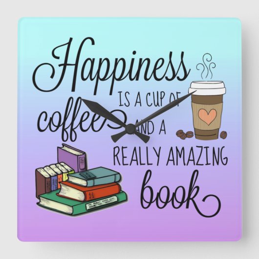 幸せはコーヒーと素晴らしい本のカップ スクエア壁時計 (正面)