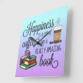 幸せはコーヒーと素晴らしい本のカップ スクエア壁時計 (傾斜)