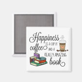 幸せはコーヒーと素晴らしい本のカップ マグネット (正面/裏面)