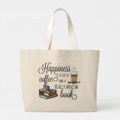 幸せはコーヒーと素晴らしい本のカップ ラージトートバッグ (裏面)