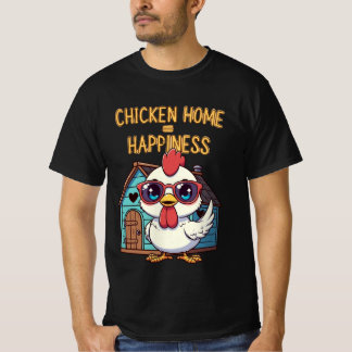 幸せはニワトリのホーム – かわいいサングラスティーシャツ Tシャツ