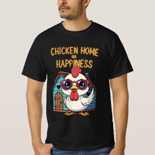 幸せはニワトリのホーム – かわいいサングラスティーシャツ Tシャツ (正面)