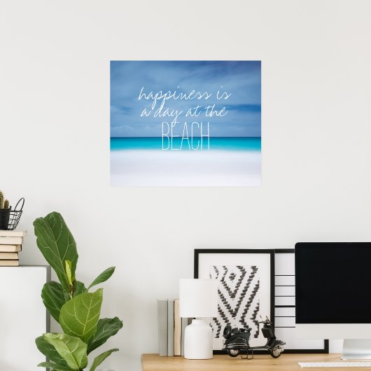 幸せはビーチ海写真引用文で1日 ポスター (ホームオフィス)