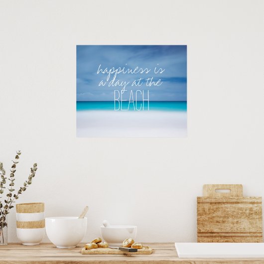 幸せはビーチ海写真引用文で1日 ポスター (キッチン)