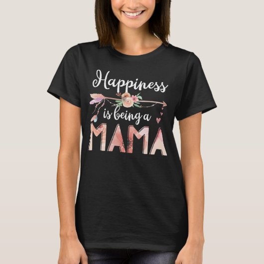 幸せはママ女性の花飾りである Tシャツ (正面)