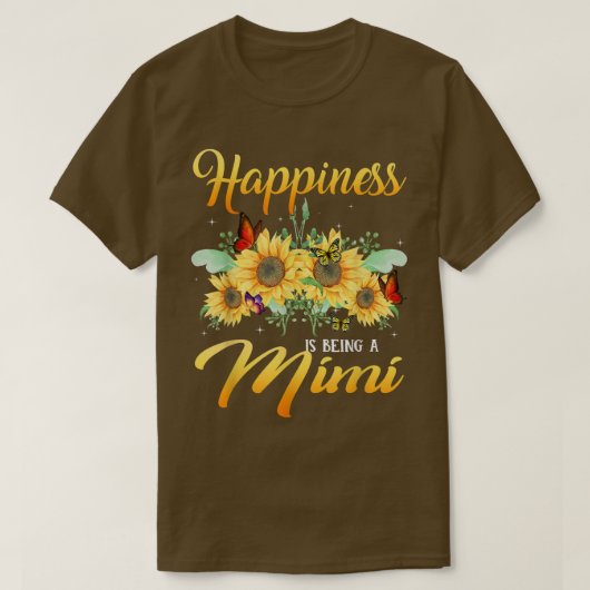 幸せはミミ・バタフライ・ヒマワリ Tシャツ (デザイン正面)