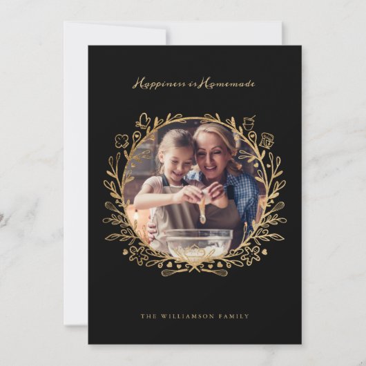 幸せは手作りのゴールデン＆ブラックの焼き菓子リース シーズンカード (正面)