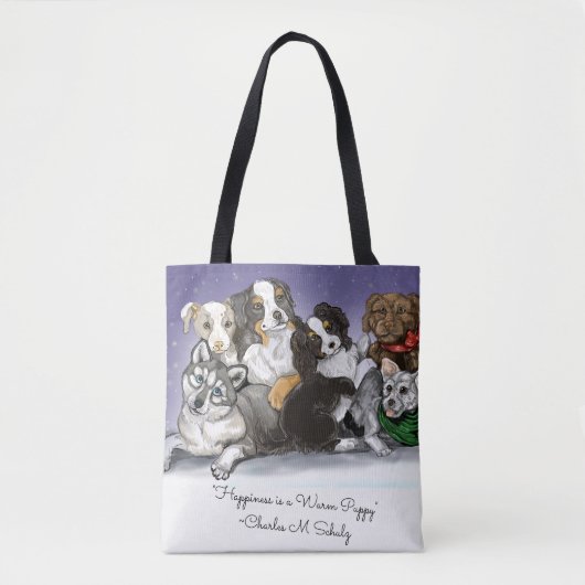 幸せは温かい子犬のクリスマス トートバッグ (正面)