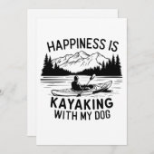 幸せは犬と一緒に屋外でカヤックをすることです 招待状 (正面/裏面)