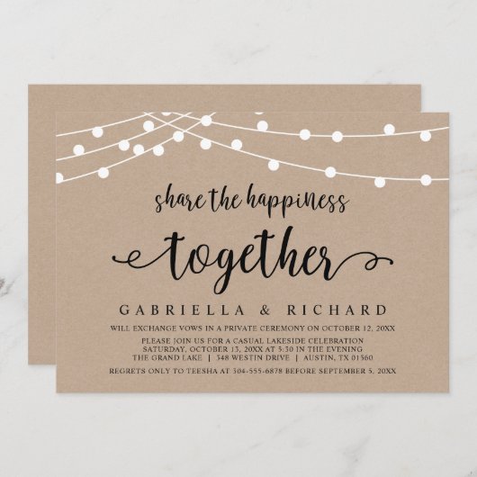 幸せをシェアしよう ウェディング エロープメント パーティー 招待状 (正面/裏面)