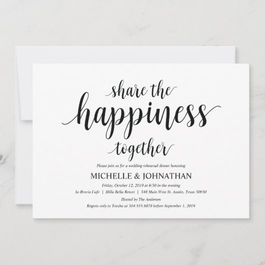 幸せをシェアしよう！結婚式リハーサルディナーの招待状 招待状 (正面)