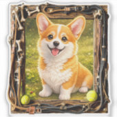 幸せをフレームに - コーギーの子犬 シール (正面)