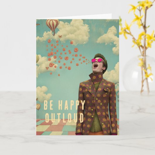 幸せを叫べ！| 超現実的アートのグリーティングカード カード (黄色い花)