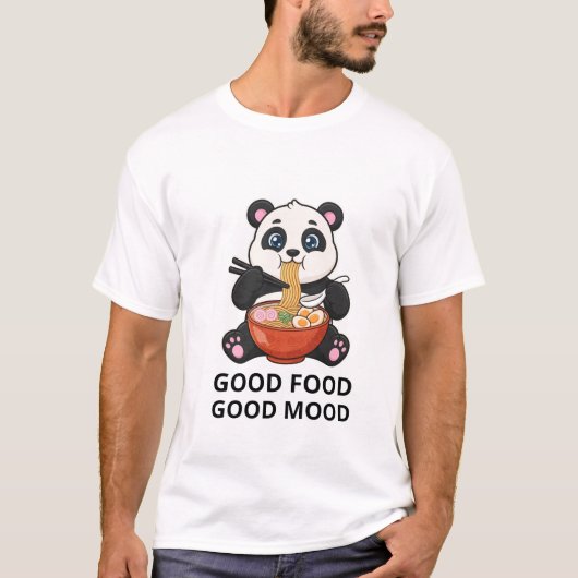 幸せを呼ぶパンダのラーメンアート Tシャツ (正面)