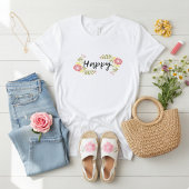 幸せを呼ぶピンクの野の花とカリグラフィーの引用 Tシャツ