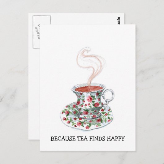幸せを見つける茶葉のキャッチフレーズ、ヴィンテージのローズのカップ ポストカード (正面/裏面)