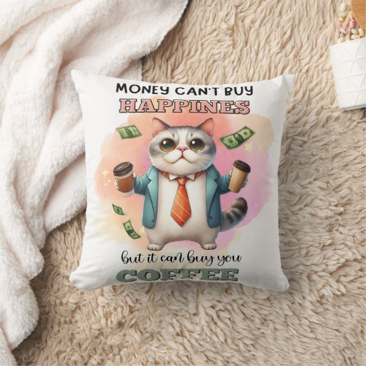 幸せを買うことはできない 猫好きのための面白いギフト クッション (ブランケット)