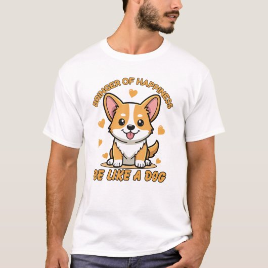 幸せを運ぶコーギー かわいい犬好き Tシャツ (正面)