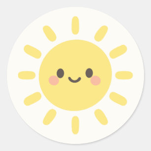 幸せを運ぶ黄色い太陽のスマイルフェイス ラウンドシール