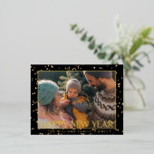 幸せエレガントな新年の写真金ゴールド花火スター 箔シーズンポストカード (立ち正面)