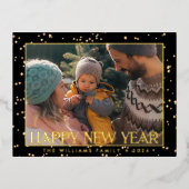 幸せエレガントな新年の写真金ゴールド花火スター 箔シーズンポストカード (正面)