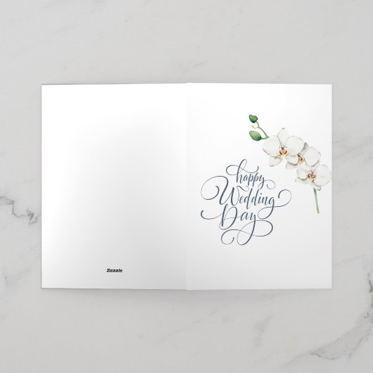 幸せエレガントな結婚式の日フローラおめでとう 箔グリーティングカード (外側レイダウン)