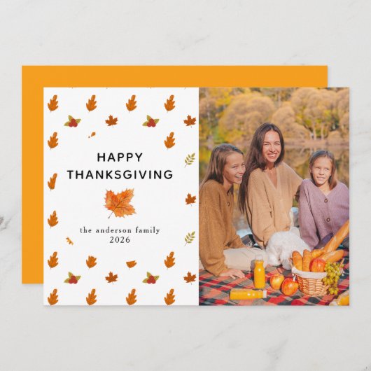 幸せエレガントモダンな感謝祭の秋の写真 シーズンカード (正面/裏面)