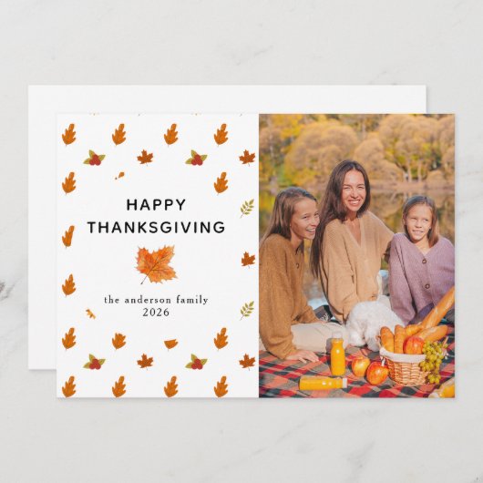 幸せエレガントモダンな感謝祭の秋の写真 シーズンカード (正面/裏面)