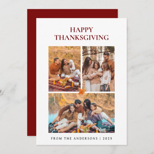 幸せエレガントモダンな感謝祭の秋3枚の写真 シーズンカード (正面/裏面)