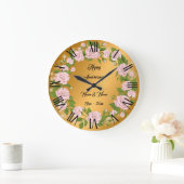 幸せカスタマイズな金ゴールドバラ記念日 ラージ壁時計 (ホーム)