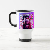 幸せカラフルなサンタの女の子とキャンディ缶。 トラベルマグ (左)