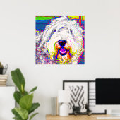 幸せカラフルなフワフワの古い英語のシェプドッグのポスター ポスター (ホームオフィス)