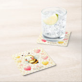 幸せカラフルな小さな蜂蜜ビーベイビーシャワーかわいい スクエアペーパーコースター (インサイチュ)